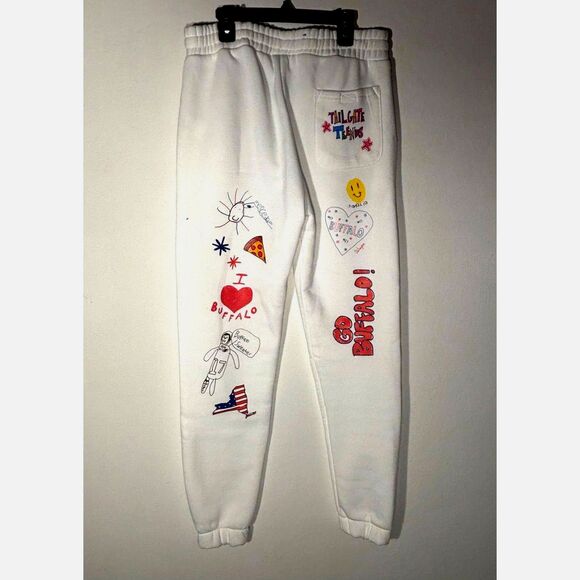 Tailgate Trends Go Buffalo Sweatpants Small White Graphic Joggers Burnside - Picture 7 of 7